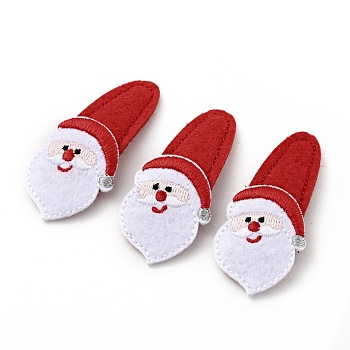 Christmas Santa Claus Non Woven Fabric Snap Hair Clips, with Iron Clips, Hair Accessorise for Girls, FireBrick, 60x26x4.5mm