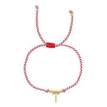 Cross Brass Charm Bracelets, Adjustable Braided Cord Bracelets for Women Men