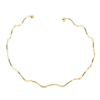 Ion Plating(IP) 304 Stainless Steel Cuff Necklaces, Wavy Ring, Golden, Inner Diameter: 4.72 inch(12cm), 2mm