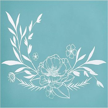 Self-Adhesive Silk Screen Printing Stencil, for Painting on Wood, DIY Decoration T-Shirt Fabric, Flower, Sky Blue, 22x28cm