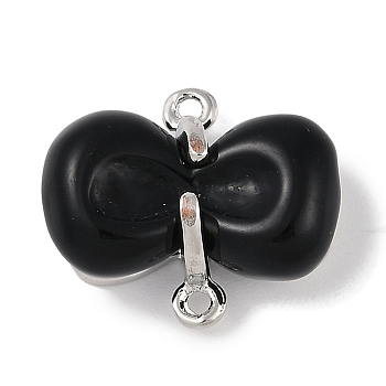 Alloy Resin Links, Bowknot Connector Charms, Platinum, Black, 16.5x19.5x8mm, Hole: 1.5mm