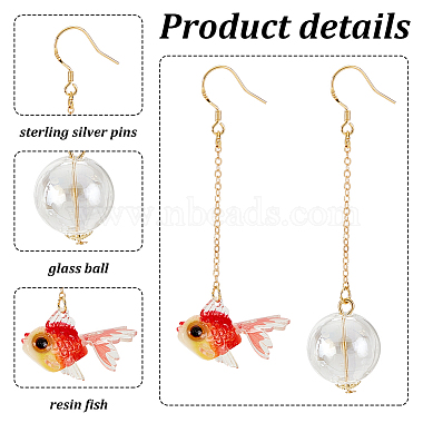 ANATTASOUL 2 Pairs 2 Colors Resin Fish & Glass Ball Asymmetrical Earrings(EJEW-AN0002-32)-3
