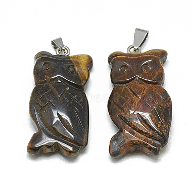 Stainless Steel Color Owl Tiger Eye Pendants