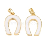 Brass Enamel Pendants, Horseshoes Charms, with Enamel, Golden, White, 19.5x14x2.5mm, Hole: 5x2.5mm(KK-H262-04G)