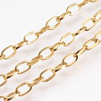 304 Stainless Steel Cable Chains, Unwelded, with Spool, Flat Oval, Ion Plating(IP), Golden, 4x0.8mm, about 164.04 Feet(50m)/Roll(STAS-P200-27G-A)