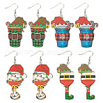 4Pair Christmas Iron Dangle Earrings for Women, with Acrylic Pendants, Platinum, Mixed Color, 65mm, 4pair/set(EJEW-TA00594)