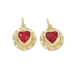 Brass Glass Pendants, Heart Charms, Faceted, Long-Lasting Plated, Cadmium Free & Lead Free, Real 18K Gold Plated, 15x12.5x5mm, Hole: 3.5mm(GL-CBAC428-04G)