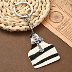 Cowhide Leather & Alloy Keychain, with Alloy Rings, Old Lace, 10.6cm, Pendant: 30~52mm(KEYC-YW00093-04)