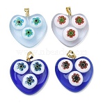 Handmade Lampwork Pendants, Heart Charms, with Brass Snap on Bails, Rack Plating, Golden, 25~25.5x25~25.5x7~7.5mm, Hole: 4x4mm(LAMP-D006-04G)
