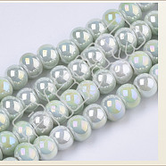 Electroplate Porcelain Beads, Handmade Bright Glazed Porcelain, AB Color Plated, Round, Light Cyan, 6mm, Hole: 2.5mm(PORC-ZX020-06)