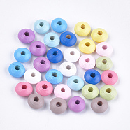 Dyed Natural Beech Wood Beads, Rondelle, Mixed Color, 12x6mm, Hole: 3~4mm, about 1600pcs/500g(WOOD-T015-43)