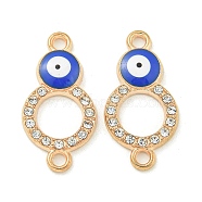 Alloy Blue Enamel Evil Eye Connector Charms, Crystal Rhinestone Links, Golden, Ring, 24.5x12.5x2.5mm, Hole: 2mm(ENAM-S003-03D)