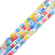Opaque Spray Painted Glass Bead Strands, Triangle, Mixed Color, 2~5x3~4x3.5~4mm, Hole: 1.2mm, about 110~111pcs/strand, 15.55 inch~16.14 inch(39.5~41cm)(GLAA-N047-05B)