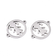 201 Stainless Steel Links Connectors, Laser Cut, Flat Round with Girl, Stainless Steel Color, 16x20x1mm, Hole: 1.2mm(STAS-S080-026P)