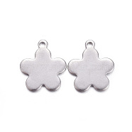 201 Stainless Steel Charms, Stamping Blank Tag, Flower, Stainless Steel Color, 13.5x11.5x1mm, Hole: 1.2mm(STAS-F221-23P)