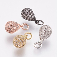 Brass Micro Pave Cubic Zirconia Charms, Lead Free & Cadmium Free, teardrop, Mixed Color, 14x8mm, Hole: 3mm(ZIRC-F083-023-RS)