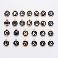 Initial Letter A~Z Alphabet Enamel Charms, Flat Round Disc Double Sided Charms, Black, 14x12x2mm, Hole: 1.5mm, 26pcs/set(ENAM-X0018-05)