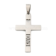 Non-Tarnish Father's Day 201 Stainless Steel Pendants, Cross with Word Dad Charms, Stainless Steel Color, 41.5x25x1.5mm, Hole: 9x4.5mm(STAS-N103-189P)