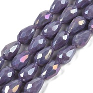 Opaque Solid Color Electroplate Glass Beads Strands, AB Color Plated, Faceted, Teardrop, Slate Blue, 6x4mm, Hole: 0.9mm, about 65~67pcs/strand, 15.35~16.14 inch(39~41cm)(EGLA-N013-P4mm-B09)