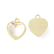Alloy Pendants, Resin Heart Charms, Golden, Clear, 16.5x14x6.5mm, Hole: 2mm(ENAM-D050-05G-01)