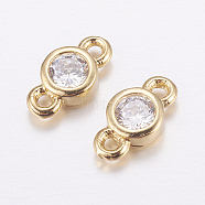 Brass Micro Pave Cubic Zirconia Links, Long-Lasting Plated, Cadmium Free & Nickel Free & Lead Free, Flat Round, Real 18K Gold Plated, 4x8x2mm, Hole: 1mm(X-KK-F714-09G)