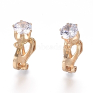 Brass Clip-on Earring Findings, with Clear Cubic Zirconia and Loop, Golden, 17x6x9mm, Hole: 1.2mm(X-KK-L198-011G)