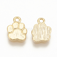 Brass Charms, Dog Paw Prints, Nickel Free, Real 18K Gold Plated, 9x6.5x1mm, Hole: 1mm(KK-T020-91G)