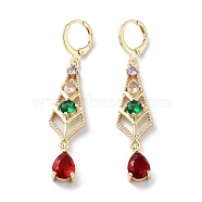 Teardrop Rack Plating Golden Brass Dangle Leverback Earrings, with Cubic Zirconia for Women, Colorful, 56x11.5mm(EJEW-A030-06G-02)