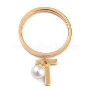 Dual-use Items, 304 Stainless Steel Finger Rings or Pendants, with Plastic Round Beads, Golden, White, Letter.T, US Size 5~9(15.7~18.9mm)(RJEW-O045-21-GT)