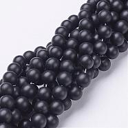 Natural Black Agate Beads Strands, Grade A, Frosted, Round, Dyed & Heated, 8mm, Hole: 1mm, about 48pcs/strand, 15.5 inch(G-D543-8mm)
