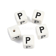 Porcelain Beads, Square with Letter, Letter P, 8.5x8.5x8.5mm, Hole: 1.6mm(PORC-R003-08P)