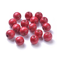 Dyed Natural Wood Beads, Round, Lead Free, Red, 16x15mm, Hole: 4mm, about 800pcs/1000g(WOOD-Q006-16mm-01-LF)