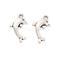 Rack Plating Alloy Pendant, Electroplate Nickel Cadmium Free & Lead Free, Dolphin, Antique Silver, 20x12x2mm, Hole: 1.6mm(FIND-Q108-14AS)