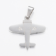 304 Stainless Steel Pendants, Plane with Star, Stainless Steel Color, 24.5x24.5x1.2mm, Hole: 4x8mm(STAS-I074-03P)