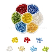 7 Colors Glass Round Seed Beads, Silver Lined Round Hole Beads, Small Craft Beads, for DIY Jewelry Making, Mixed Color, 6/0, 4mm, Hole: 1.5mm, about 100pcs/color, 700pcs/box(SEED-YW0001-24C-01)