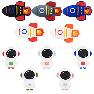 10Pcs 10 Style Rocket and Spaceman Food Grade Eco-Friendly Silicone Beads, Chewing Beads For Teethers, DIY Nursing Necklaces Making, Mixed Color, 30~35x23~25x14~18mm, Hole: 3mm, 1pc/style(SIL-SC0001-38)