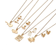 304 Stainless Steel Jewelry Sets, Pendant Necklaces and Stud Earrings, Mixed Shapes, Golden, 17.51 inch~17.91 inch(44.5~45.5cm), 1.5~2mm, 7~14.5x6.5~17mm, Pin: 0.7mm(SJEW-E332-D-G)