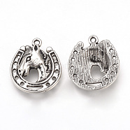 Tibetan Style Alloy Pendants, Horse Head with Horseshoes, Cadmium Free & Lead Free, Antique Silver, 21x18.5x4mm, Hole: 1.5mm, about 425pcs/1000g(TIBEP-T002-42AS-RS)