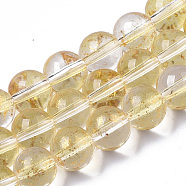 Transparent Spray Painted Glass Bead Strands, with Golden Foil, Round, Gold, 8~9mm, Hole: 1.2~1.5mm, about 46~56pcs/Strand, 14.37 inch~16.3 inch(36.5~41.4cm)(GLAA-N035-03C-B08)