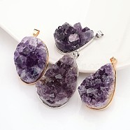 Nuggets Natural Amethyst Pendants, with Brass Findings, Mixed Color, 36~49x21~30x20~21mm, Hole: 4x6mm(G-I139-09M)
