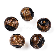 Handmade Gold Sand Lampwork Beads, Round, Camel, 10~10.5x9~9.5mm, Hole: 1.5mm(LAMP-T019-10mm-02)