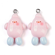 Resin Pendants, with Platinum Iron Loops, Pink, 32x19x8mm, Hole: 2mm(RESI-U004-01H)