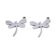 201 Stainless Steel Charms, Laser Cut, Dragonfly, Stainless Steel Color, 12.5x13.5x1mm, Hole: 1.4mm(STAS-T044-200P)