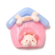 Cartoon Opaque Resin Cabochons, Cute Pet Cabochons, Doghouse, Pink, 19.5x20x6.5mm(CRES-M021-01D-01)
