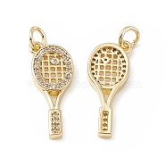Brass Micro Pave Clear Cubic Zirconia Pendants, with Jump Ring, Tennis Racket Charm, Real 18K Gold Plated, 22x8.5x2.5mm, Hole: 3.4mm(KK-E068-VB143)