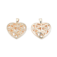 Brass Pave Clear Cubic Zirconia Pendants, with Brass Snap on Bails, Cadmium Free & Nickel Free & Lead Free, Heart, Real 18K Gold Plated, 19x20.5x5mm, Hole: 2x4mm(KK-N232-447)