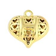 Hollow Brass Pendants for Valentine's Day, Heart with Letter, Real 18K Gold Plated, Letter H, 25x26x13mm, Hole: 2.5mm(KK-M289-03H-G)