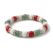 Christmas Theme Gemstone Round Beaded Stretch Bracelets for Women, Inner Diameter: 2-1/8 inch(5.5cm)(BJEW-TA00538)