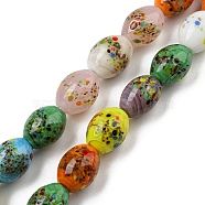 Handmade Lampwork Beads Strands, Oval, Mixed Color, 14~15x10.5~11mm, Hole: 1.5mm, about 25pcs/strand, 13.78''(35cm)(LAMP-R145-06)