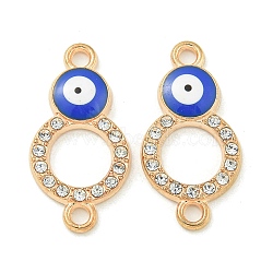 Alloy Blue Enamel Evil Eye Connector Charms, Crystal Rhinestone Links, Golden, Ring, 24.5x12.5x2.5mm, Hole: 2mm(ENAM-S003-03D)